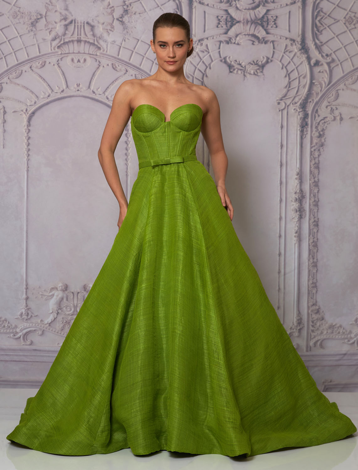 Front view of a woman in a green ball gown 9, image 1