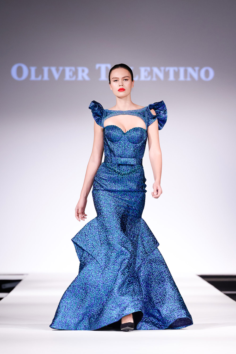 Blue mermaid brocade gown